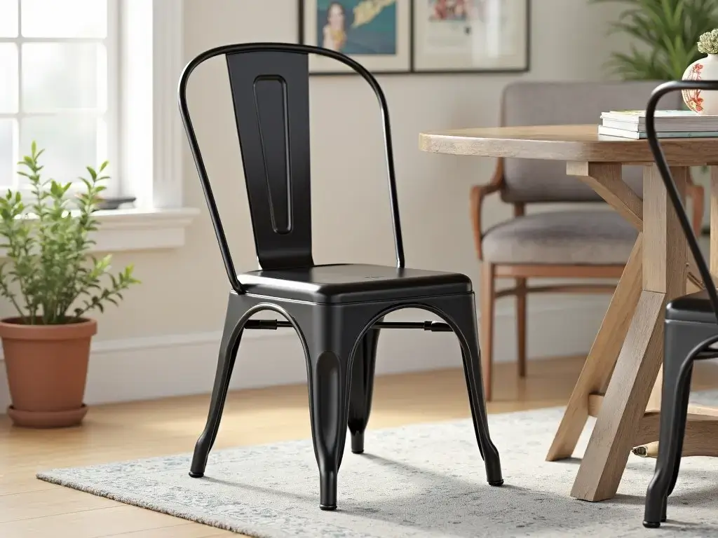 Black metal dining chair in a modern dining room