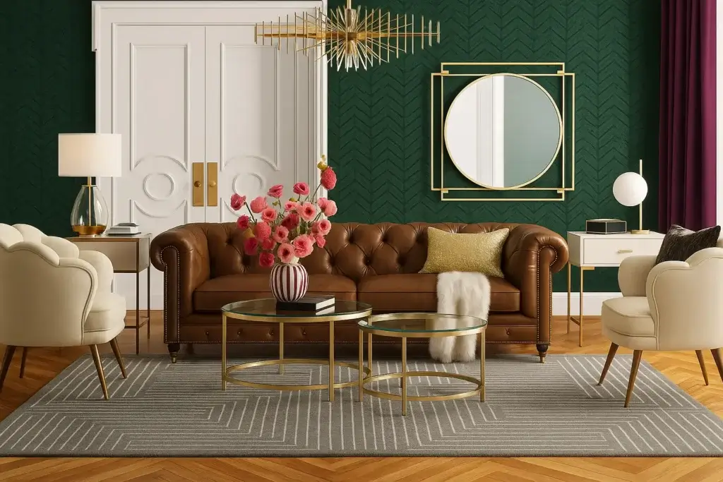 Bold and Jewel Tones for Brown Leather Lounge Appeal