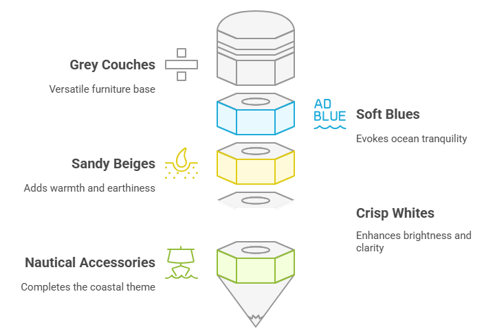 Try a Coastal Palette with Grey Couches