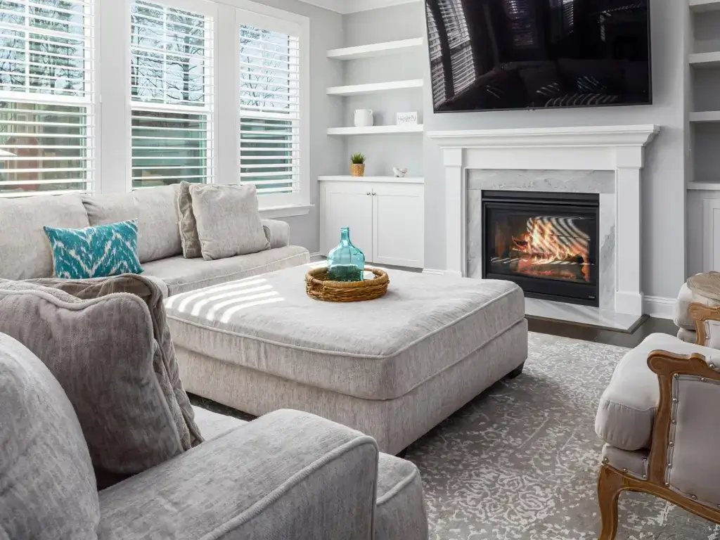 Ottoman and Layered Coffee Table Decor Ideas