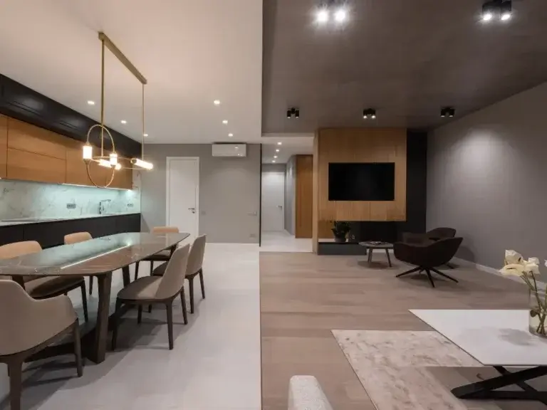 cocina, comedor y sala de estar de planta abierta